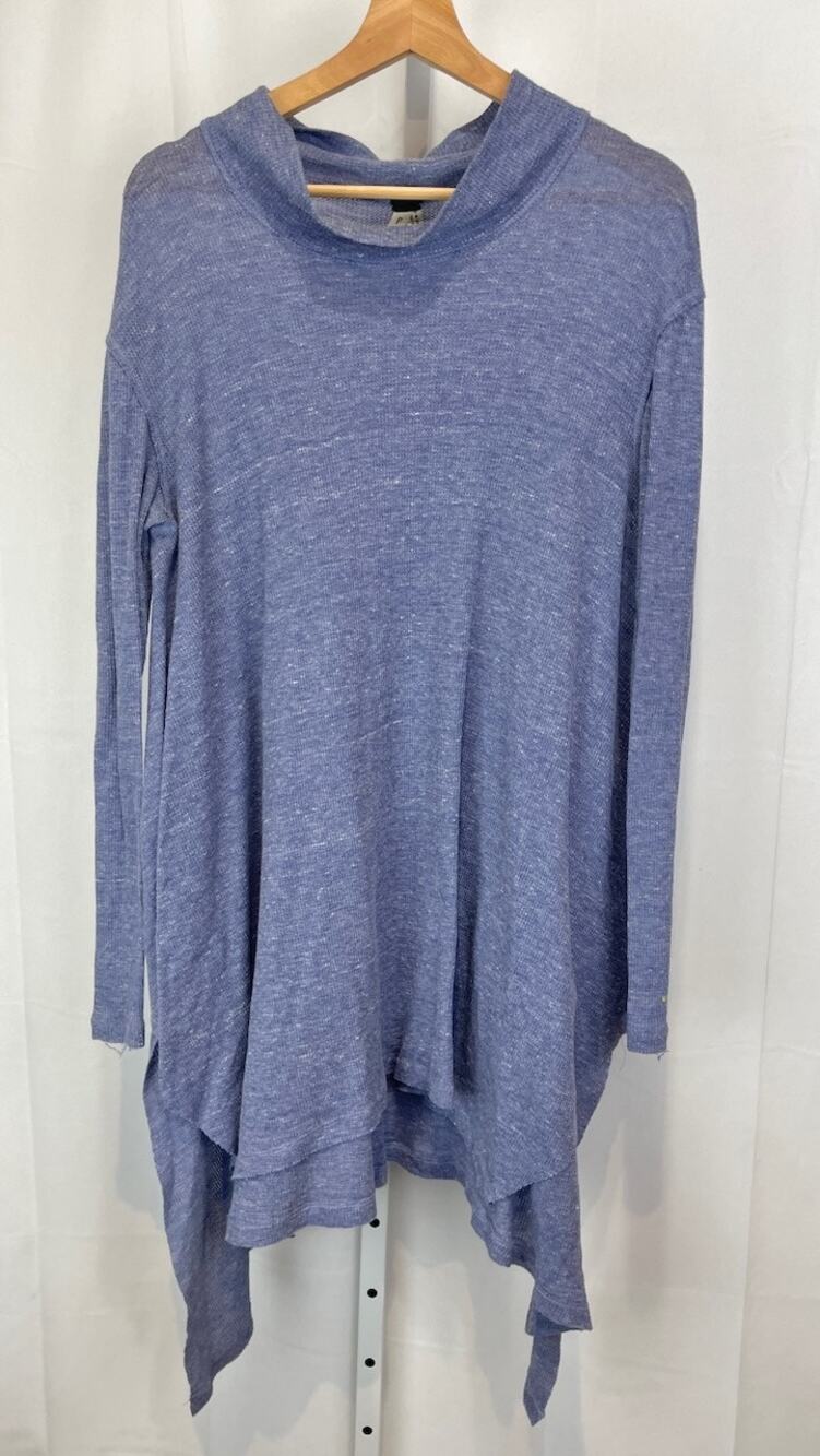 WE THE FREE People Wonder Woman Mock Neck Tunic Top Hi Low Thermal Blue Size S